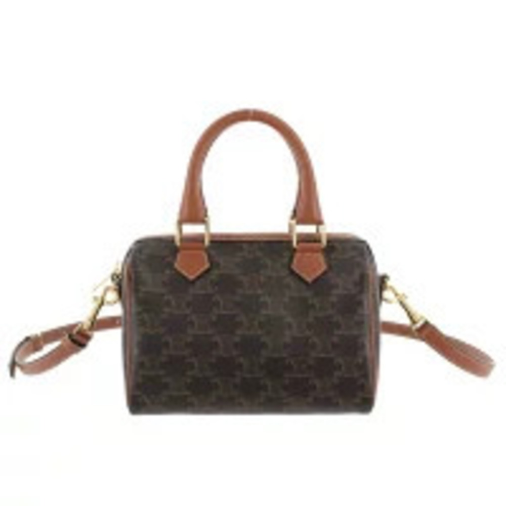 Celine Boston Cuir Triomphe Canvas Leather Tan Bag